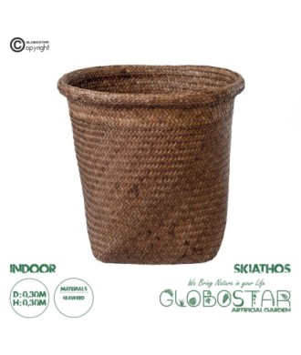 GloboStar® Artificial Garden SKIATHOS 20347 Διακοσμητικό Ψάθινο Καλάθι - Κασπώ Γλάστρα - Flower Pot Καφέ Φ30cm x Υ30cm